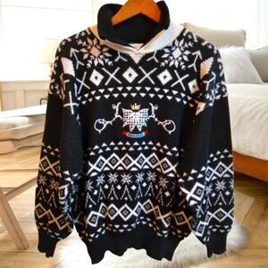 VINTAGE UGLY CHRISTMAS GRANDPA TURTLENECK SWEATER FAIR ISLE 80S 90S HOLIDAY M